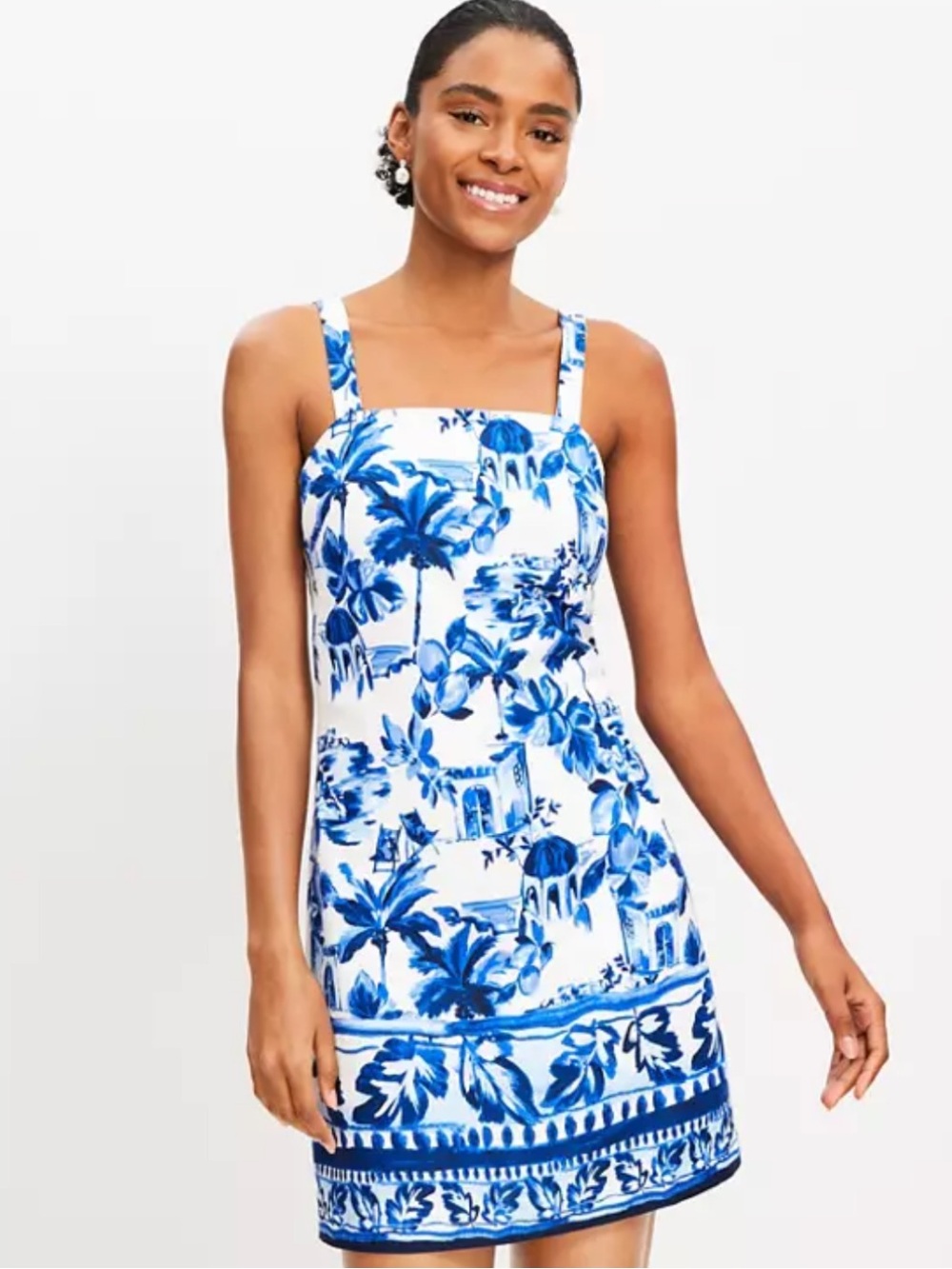 Loft Corfu Weekend Linen Blend Strappy Shift Dress